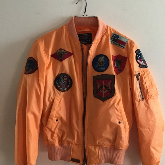 Top Gun MA 1 Bomber Jacket‎ Orange Patches U.S. Air Force Men's Size S